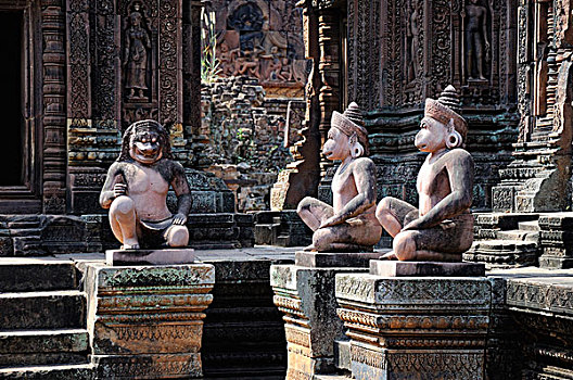 柬埔寨,收获,吴哥,雕塑,女王宫,庙宇