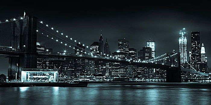曼哈顿,天际线,夜晚,布鲁克林大桥,公园