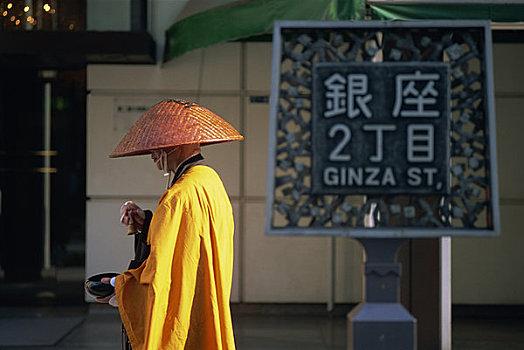 日本,本州,东京,僧侣,走,银座