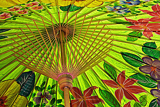 下面,特写,装饰,手绘,伞,弄干,描绘,靠近,清迈,泰国