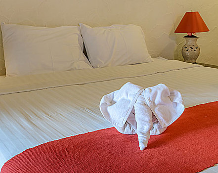 白色,毛巾,大象,床