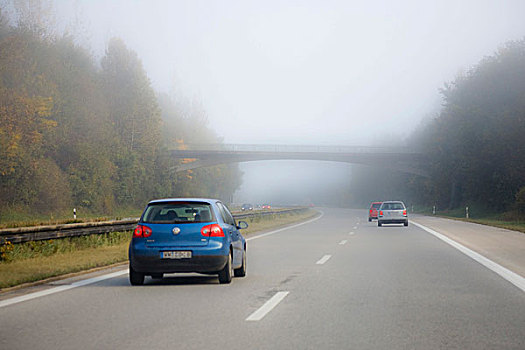 雾,高速公路,加米施帕藤基兴,慕尼黑,上巴伐利亚,巴伐利亚,德国,欧洲