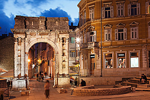凯旋门,拱形,历史,中心,普拉,伊斯特利亚,克罗地亚,欧洲