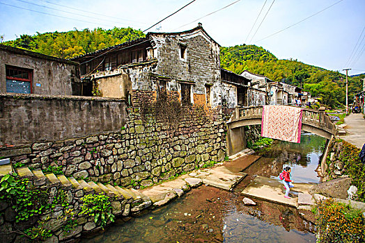 溪流,小溪,老房子,两岸