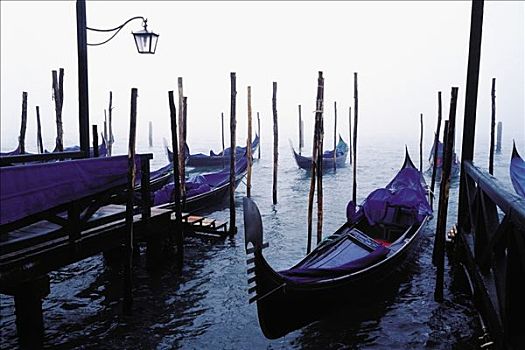 小船,停泊,柱子,运河,大运河,威尼斯,威尼托,意大利