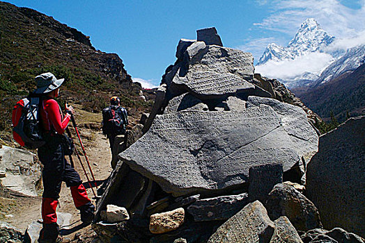 壮观,山,右边,目的地,尼泊尔,四月,2007年