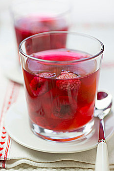 果冻,树莓,两个,玻璃杯