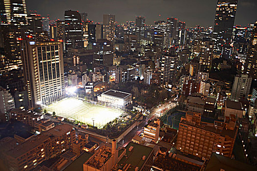 城市,风景,摩天大楼,体育场,夜晚,东京,日本
