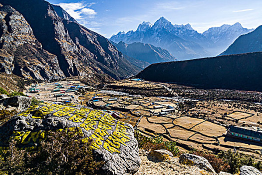 风景,农业,乡村,积雪,山,远景,单独,昆布,尼泊尔,亚洲