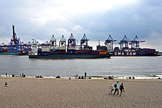 海滩,码头,地面,起重机,背景,港口,汉堡市,德国,欧洲