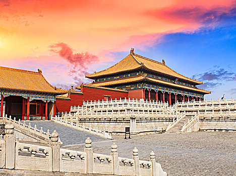北京故宫的风景在黄昏