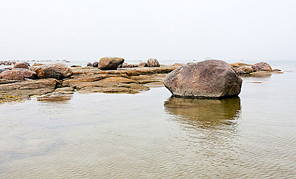 岩石海岸,模糊,天气