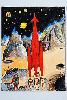 月亮,火箭,绘画,12岁,德国,欧洲