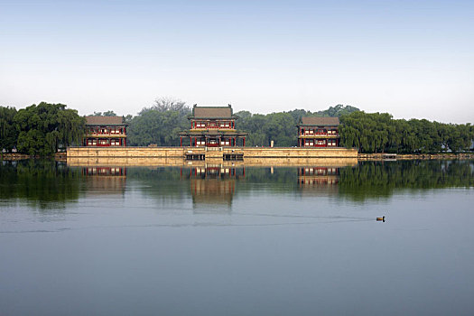 颐和园昆明湖畔的西堤与景明楼