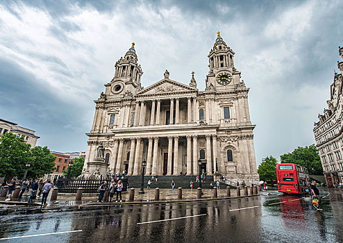 圣保罗大教堂,雨天,伦敦,英格兰,英国,欧洲