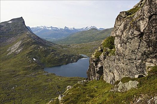 尖锐,山峦,高山湖,石头,风景,挪威,斯堪的纳维亚,欧洲