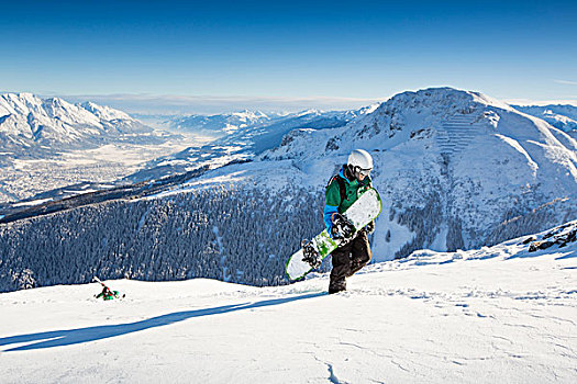 滑雪板玩家,上升,远眺,因斯布鲁克,茵谷,山谷,提洛尔,奥地利,欧洲