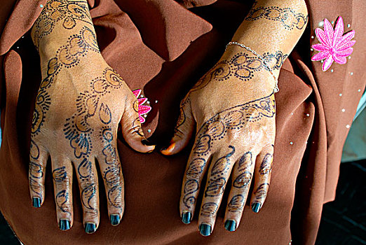 手,女人,部落,涂绘,散沫花染料