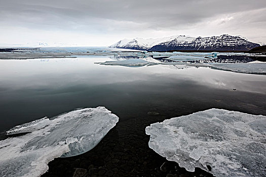冰,岸边,杰古沙龙湖,冰河,泻湖,冰岛