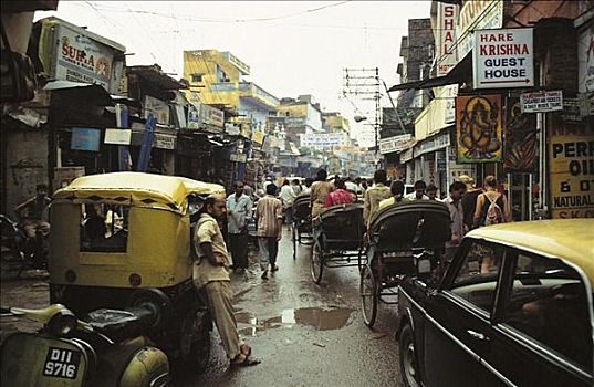 街景,行人,人力车,第三世界,新德里,印度,亚洲