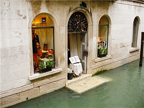 店,洪水,街道,威尼斯,意大利