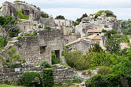 法国,普罗旺斯地区莱博,石灰石,地狱,13世纪,城堡,老,小镇,遗址,要塞,上面,崎岖,石头