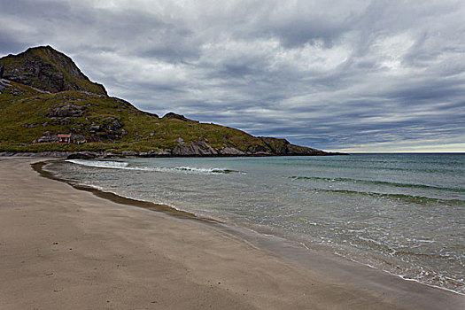 海滩,沙子,山,海洋,罗弗敦群岛,北方,挪威