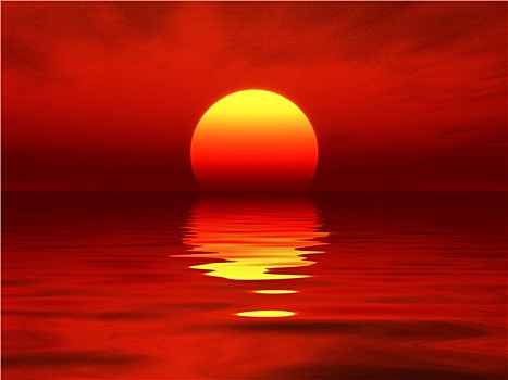 海洋,日落,红色