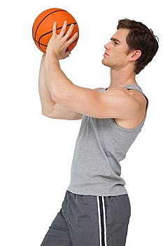健身,男人,拿着,篮球,投篮