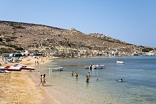 游客,海滩,湾,马耳他,俯视图