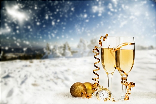 圣诞装饰,香槟,冬天,背景
