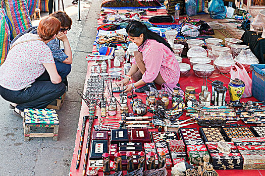 老挝,琅勃拉邦,种族,工艺,夜市,游客,购物