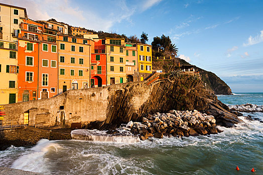 彩色,房子,岩石海岸,联合国文化遗产,里奥马焦雷,五渔村,利古里亚,意大利,欧洲