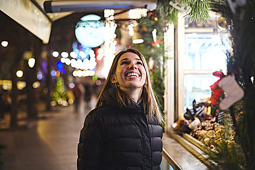 女人,圣诞市场,仰视,微笑,敖德萨,乌克兰,欧洲