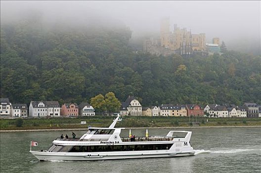 船,莱茵河,城堡,靠近,科布伦茨,莱茵兰普法尔茨州,德国