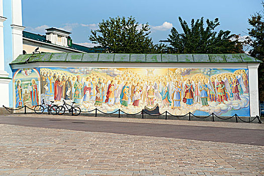 涂绘,壁画,墙壁,户外,金色,球形,寺院,基辅,乌克兰