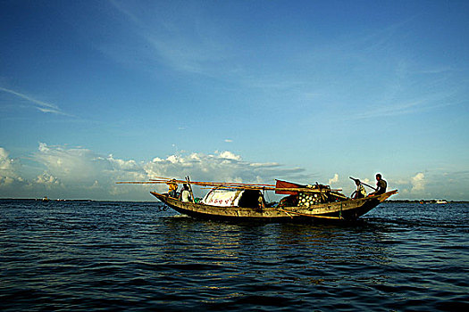 渔民,抓住,鱼,河,孟加拉,八月,2007年