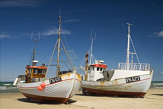 渔船,躺着,海滩,日德兰半岛,丹麦