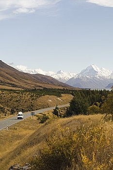 货车,途中,南阿尔卑斯山,坎特伯雷,新,西兰岛