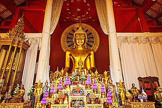 泰国,清迈,寺院,唱,佛像,祈祷