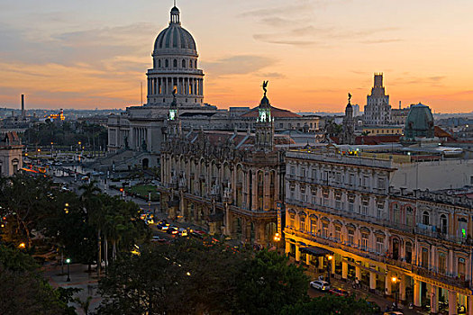 国会大厦,奶奶,剧院,黃昏,老哈瓦那,世界遗产,古巴