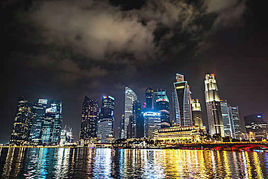市区,金融区,夜晚,新加坡,亚洲