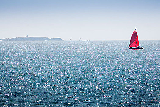 帆船,海岸,百丽莱内梅尔,莫尔比昂省,布列塔尼半岛,法国
