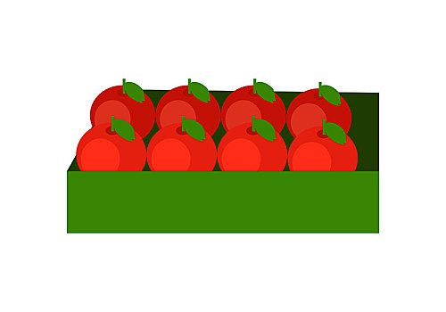 红苹果,盒子,绿色,满,新鲜,苹果,可爱,排列,零售店,隔绝,矢量,插画,白色背景,背景