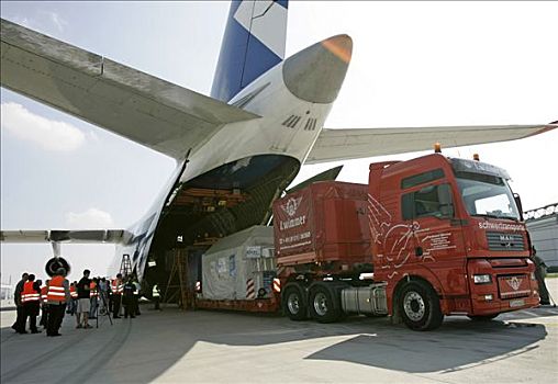 慕尼黑,德国,八月,2005年,重负,卡车,后面,慕尼黑机场,空气,货船,世界