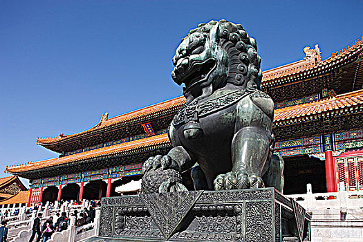 监护,狮子,男人,故宫,北京,中国