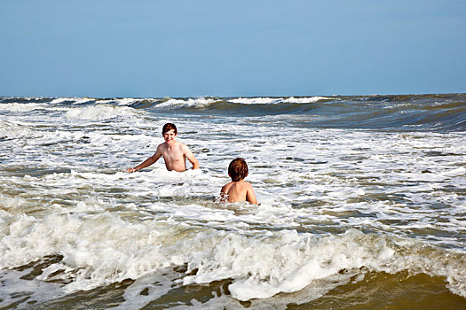 男孩,享受,波浪,野外,海洋