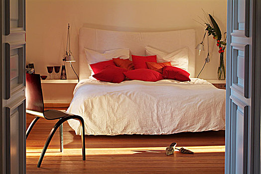时髦,卧室,白色,床,精致,摩登设计