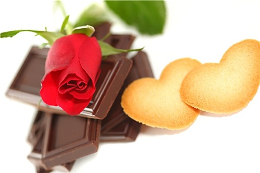 红玫瑰,巧克力,饼干