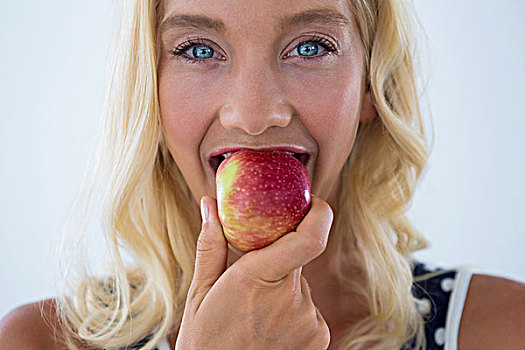 头像,美女,吃饭,红苹果,白色背景